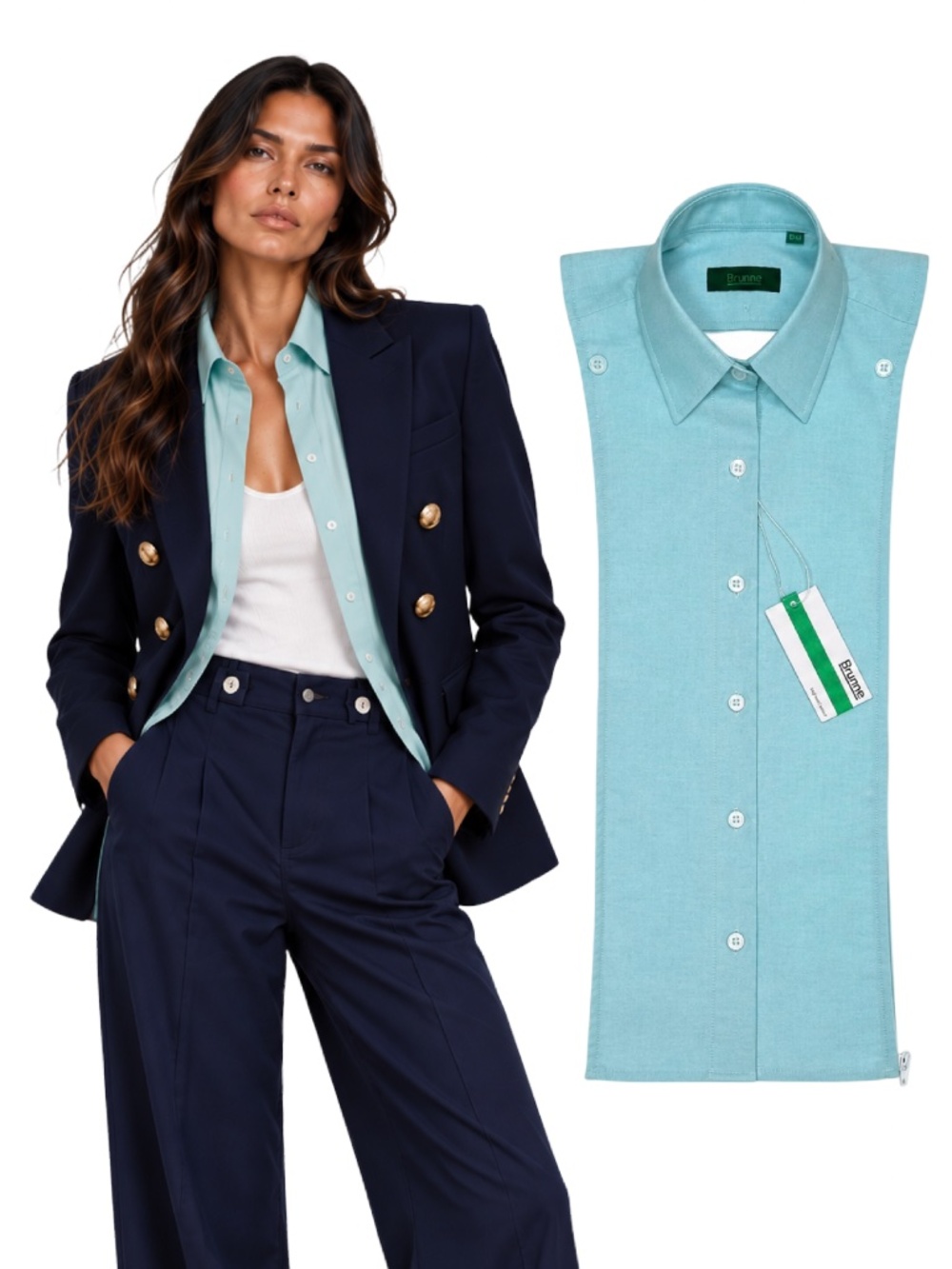 BRUNNE Button Down Shirt Dickey Insert Compatible with Veronica Beard Sz 00-14